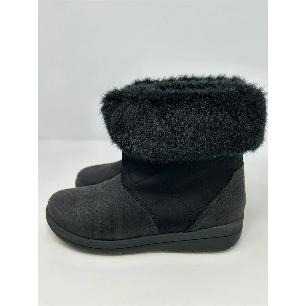 Clarks Cloudsteppers Cabrini Reef Black Faux Fur Cuff Ankle Booties Size 9